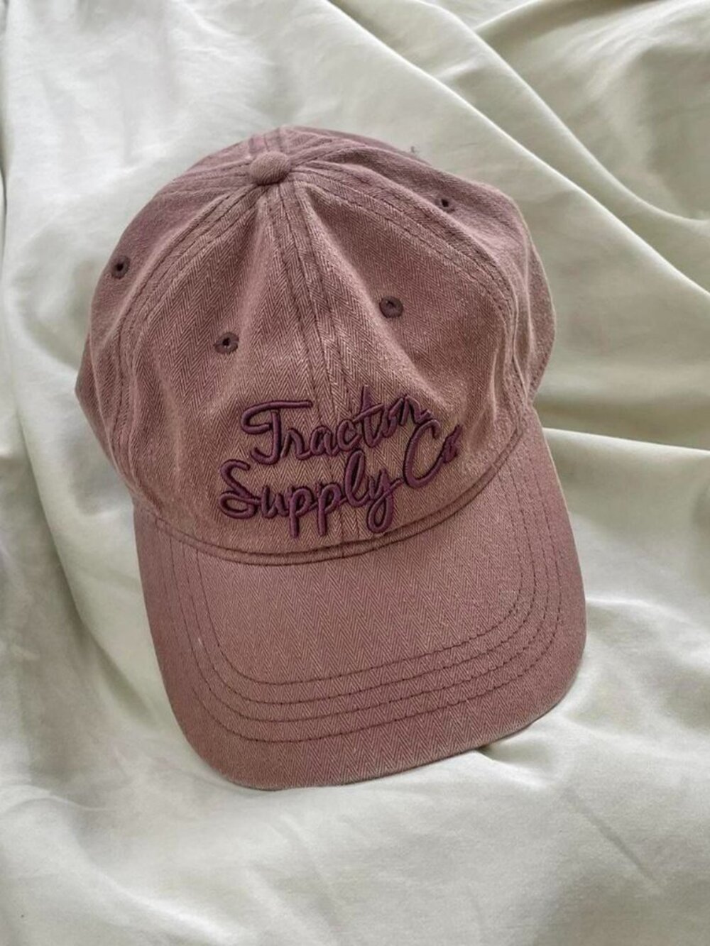 Vintage Tractor Supply Co Cursive Embroidered Mauve Pink Hat Cap OS